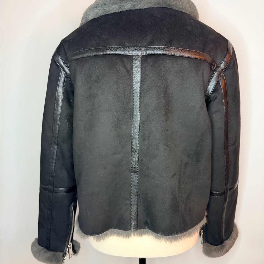 🖤 ZARA Black Jacket with Grey Shearling – Size S - Picture 13 of 16